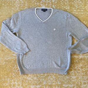 Brooks Brothers Logo Men’s Cotton V Neck Light Gray Classic Sweater Size L
